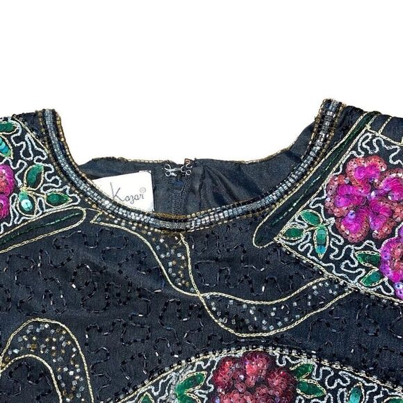 Laurence Kazar vintage beaded glam silk special occasion party top L - Picture 7 of 14
